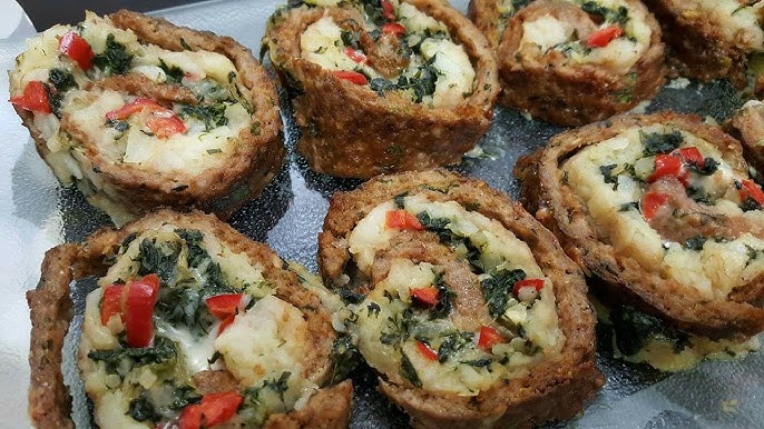 رولات اللحم المفروم بالخضر والجبن رولات اللحم المفروم